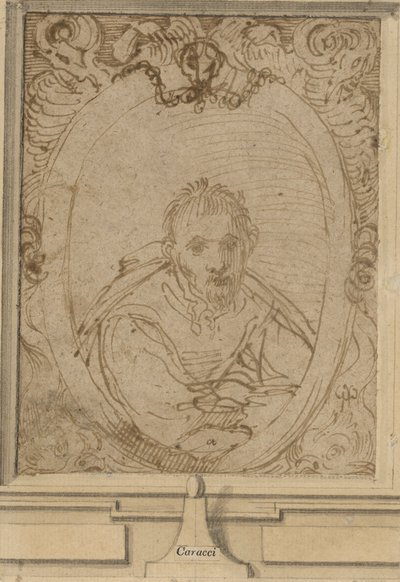 Självporträtt, ca 1580 (penna och brunt bläck på papper) av Annibale Carracci