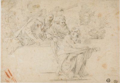 Susanna och de äldre (rektor); Profile Head of Woman (verso) av Annibale Carracci
