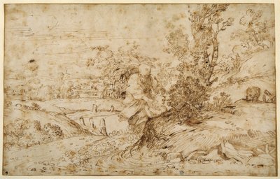 The Return from the Flight (penna & brunt bläck på papper) av Annibale Carracci