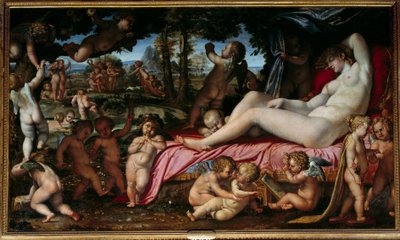 The Sleep of Venus Målning av Annibale Carracci eller Annibal Carrache (1560-1609) 1602 Sön. 1,9x3,28 m Chantilly, Musee Conde av Annibale Carracci