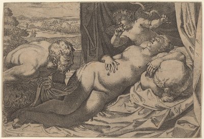 Venus och en Satyr av Annibale Carracci