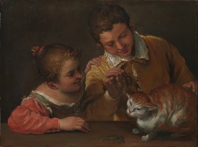 svTvå barn som retas med en katt av Annibale Carracci
