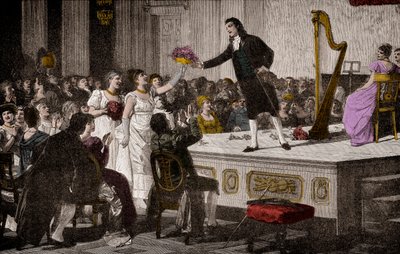 Niccolo Paganini (1792-1840) första triumfer - Träsnitt efter målning av Annibale Gatti (1828-1909) av Annibale Gatti