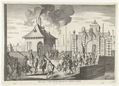 Aankomst vid de Brugse portt van Gent; intocht van Ferdinand te Gent 1635 (nr 4) Här är den du ofta hör utlovad (titel på objekt) Porten till Brugens där Ser. Kardinalen gick in i staden av Anonymous