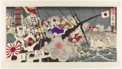 Skildring av sjöslaget under det kinesisk-japanska kriget Nisshin kaisen no zu (titel på objekt) av Anonymous