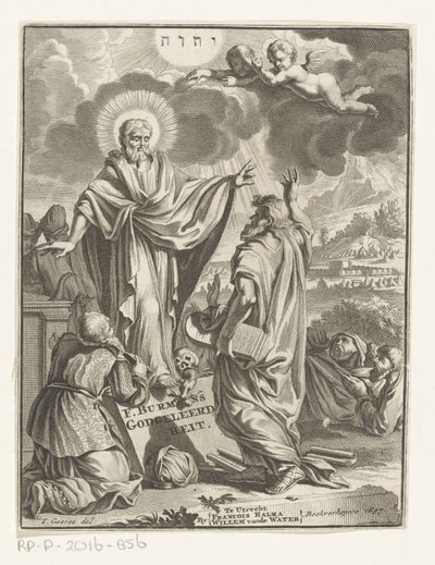 Allegorisk framställning med Kristus, Moses och knästående figur Titelsida för: Frans Burman, Teologi, 1697 av Anonymous