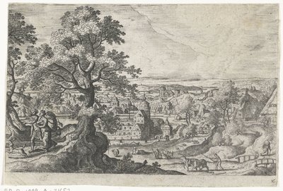 Apollo går med en ung kvinna Landskap med mytologiska och bibliska scener (serietitel) av Anonymous