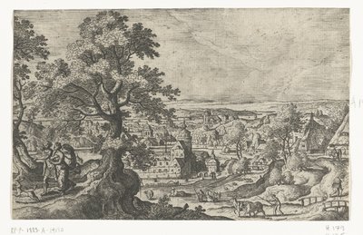 Apollo går med en ung kvinna Landskap med mytologiska och bibliska scener (serietitel) av Anonymous