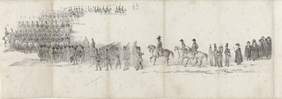 Begravning av den avlidne kung Willem II i Delft den 4 april 1849 (sida 1) Fem sammanhängande ark av Vilhelm II:s begravningståg 1849 (serietitel) av Anonymous