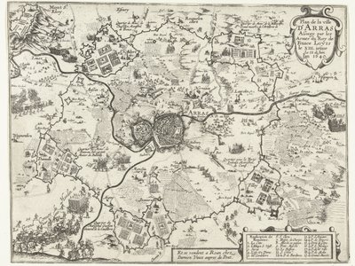 Beleg van Arras dörr av Fransen, 1640 Plan av staden Arras belägrad av vapen av kungen av Frankrike Ludvig XIII.iesme Den 12 juni. år 1640 (titel på objekt) av Anonymous