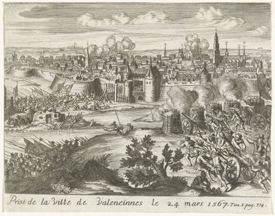 Beleg van Valenciennes, 1567 Tillfångatagandet av staden Valenciennes den 24 mars 1567 (titel på objektet) av Anonymous