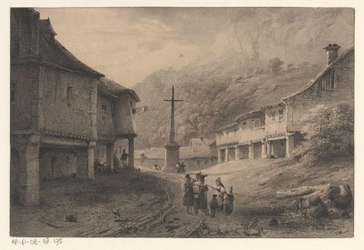 Bergslandskap med figurer och kor av Anonymous