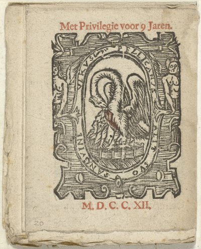 Sida med förlagsmärke, 1712 I vilken Lidt de Maen är / där du dör / för att blöda om inte din stora ton; Om Peste / Pleures är / ende sulck quaet / oock not sonder des Meestersraet (titel på objekt) av Anonymous