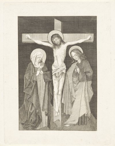 Kristus på korset, Maria och Johannes på båda sidor av Anonymous