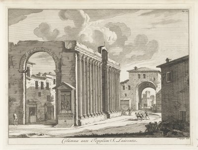 Kolonnaden i San Lorenzo och Rom Kolumner i Temple of S. Laurentii (titel på objekt) Tidningar av de italienska målningarna (serietitel) av Anonymous