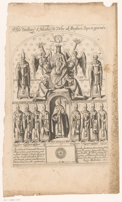 Sankt Nikolaus omgiven av påvar (titel på objekt) av Anonymous