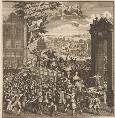 Actionhandlarnas mässastånd, 1720 The Kermis-stall, av Action boys, Schaft glädje och sorg, onder 