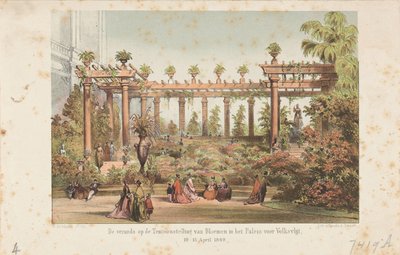 Verandan på utställningen av blommor i Paleis voor Volksvlijt, 10-15 april 1869 (titel på objektet) av Anonymous