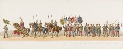 Delft procession 1873 (andra plattan) Klädd procession som hölls av medlemmarna i Delfts studentkår den 8 juli 1873, föreställande Karel van Egmond, hertig av Gelre, greve av Zutphen, in i Arnhem 1492 (serie t) av Anonymous