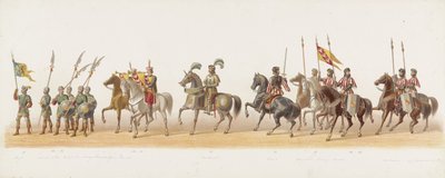 Delfts parad 1873 (fjärde plattan) Klädd procession som hölls av medlemmarna i Delftsche Studentencorps den 8 juli 1873, föreställande: Karel van Egmonds, hertig av Geler, greve av Zutphen, inresa i Arnhem 1492 (serie t) av Anonymous