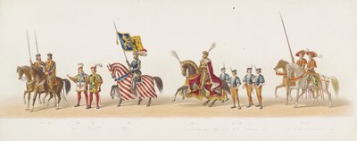 Delft procession 1873 (femte plattan) Klädd procession som hölls av medlemmarna i Delfts studentkår den 8 juli 1873, föreställande Karel van Egmond, hertig av Gelre, greve av Zutphen, in i Arnhem 1492 (serie t) av Anonymous