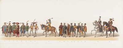 Delft procession 1873 (sjätte plattan) Klädd procession som hölls av medlemmarna av Delfts studentkår den 8 juli 1873, föreställande Karel van Egmond, hertig av Gelre, greve av Zutphen, inresa i Arnhem 1492 (serie ti av Anonymous