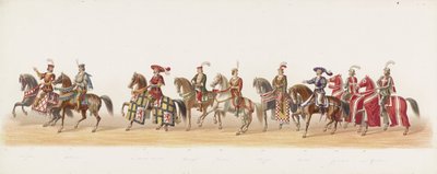 Delfts parad 1873 (sjunde plattan) Klädd procession som hölls av medlemmarna i Delftsche Studentencorps den 8 juli 1873, föreställande: Karel van Egmond, hertig av Geler, greve av Zutphen, inresa i Arnhem 1492 (serie av Anonymous