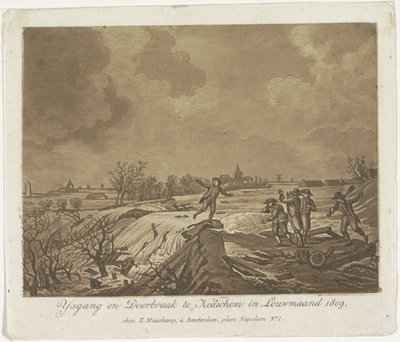 Vallbrott i Kedichem, 1809 Ysgang och Doorbraak te Kedichem i Louwmaand 1809 (titel på objekt) av Anonymous