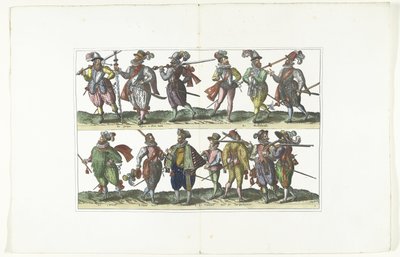Dubbeltallrik med tretton beväpnade medborgare i uniform enligt mode i Antwerpen, ca 1580 Bourgeois d