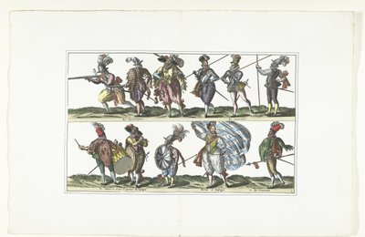 Dubbelplåt med elva beväpnade medborgare i uniform enligt modet i Antwerpen, ca 1580 Bourgeois d