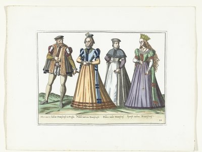 En man och tre kvinnor klädda i tyskt mode i Danzig, ca 1580 Kostymer Allemands (titel på objekt) av Anonymous
