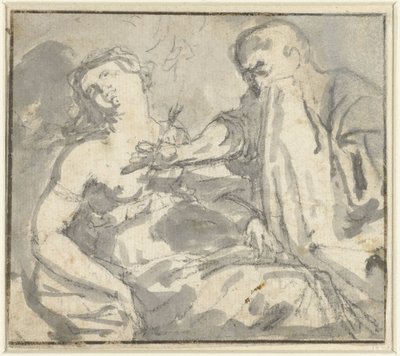 En man tar bort en pil från en kvinnas bröst (Cephalus och Procris?) av Anonymous