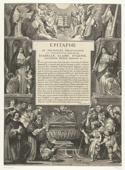 Epitaaf för Isabella Clara Eugenia, 1633 Epitafium över den Högste, den mäktigaste och den mesta Augustprinsessan, Isabella, Claire, Eugenie, av Österrike, Infanta av Spanien, etc. (titel på objekt) av Anonymous
