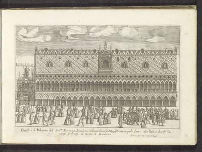 Fasad av Dogepaleis i Venedig Scènes uit het Venetiaanse leven (serietitel) Venetianska mäns och kvinnors vanor med Ser.ma Signoria-processionen och andra detaljer, t.ex. triumfer, festivaler och offentliga ceremonier i den adliga staden Venedig av Anonymous