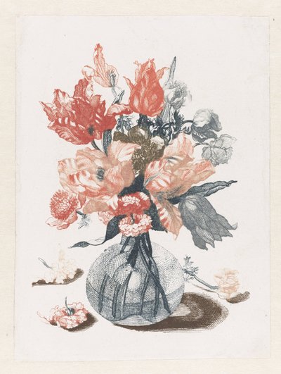 Fem tryck av blommor i glasvaser Blommor i en glasvas av Anonymous