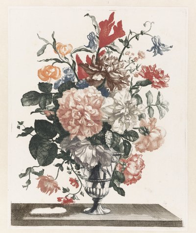 Fem tryck av blommor i glasvaser Glasvas på fot med blommor av Anonymous