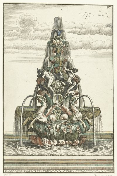 Fontän i form av en pyramid Architectura Curiosa Nova (serietitel) av Anonymous