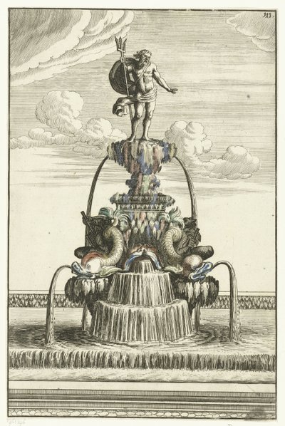 Fontän med staty av Neptunus Architectura Curiosa Nova (serietitel) av Anonymous