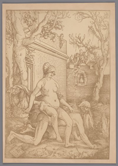 Fotoreproduktion av träsnittet Aristoteles och Phyllis av Hans Baldung Grien av Anonymous
