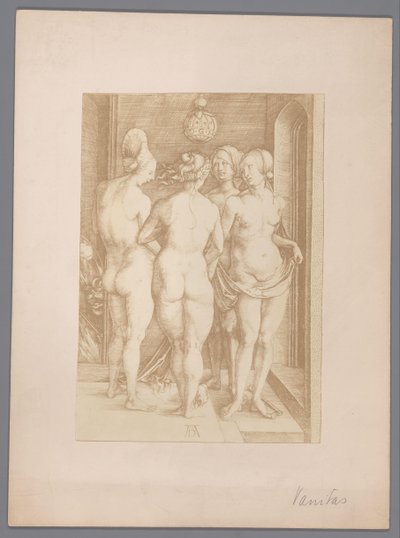 Fotoreproduktion av en gravyr av fyra nakna kvinnor av Albrecht Dürer av Anonymous