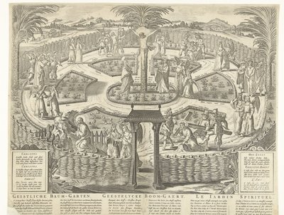 Andlig fruktträdgård, ca 1650 Geistliche Baum-Garten / Geestelycke Boom-Gaert / Le Jardin Spirituel (titel på objekt) av Anonymous