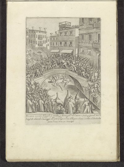 Gevecht om en ​​brug i Venedig Scènes uit het Venetiaanse leven (serietitel) Mäns och venetianska kvinnors vanor med processionen av Ser. ma Signoria och andra detaljer, d.v.s. triumfer, festivaler och offentliga ceremonier i den adliga staden Venedig (s) av Anonymous