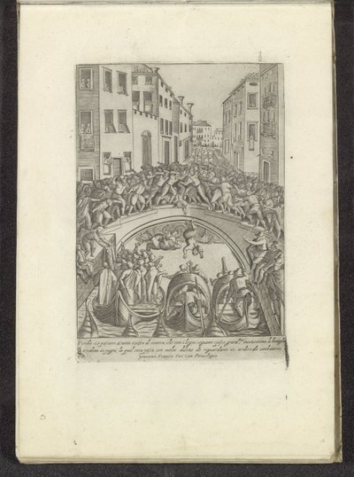Gevecht op en brug i Venedig Scènes uit het Venetiaanse leven (serietitel) Mäns och venetianska kvinnors vanor med processionen av Ser. ma Signoria och andra detaljer, d.v.s. triumfer, festivaler och offentliga ceremonier i den adliga staden Venedig (s) av Anonymous
