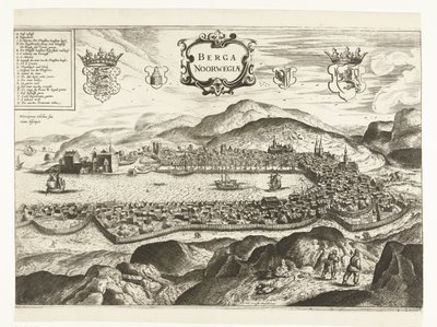 Utsikt över Bergen (Norge), 1665 Berga Norwayiae (titel på objekt) av Anonymous