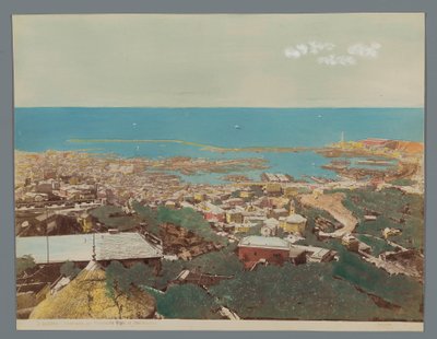 Utsikt över Genua och Linguriska havet, Italien Panoramadalen Ristorante Righi al Castellaccio (titel på objektet) Genova (serietitel på objekt) av Anonymous