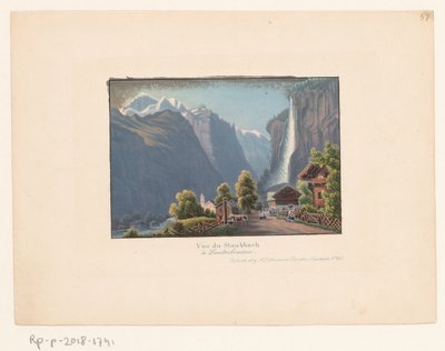 Utsikt över Staubbach och Staubbach-vattenfallet Utsikt över Staubbacken i Lauterbrunen (titel på objekt) av Anonymous