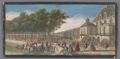 Se på Cour de la Fontaine från Palace of Fontainebleau Utsikt över en flygel av Chateau de Fontainebleau, tagen från Cour des Fontaines i Paris (titel på objektet) av Anonymous