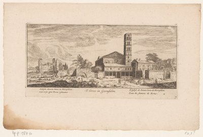 Gezicht op de Santa Croce i Gerusalemme, te Rom S. Croce i Gierusalem / Heliga korsets kyrka i Jerusalem ett (...) / L