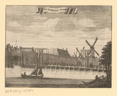 Utsikt över Weteringpoort i Amsterdam Werings Gate (titel på objekt) av Anonymous