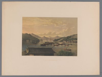 Utsikt över bukten i Nagasaki Utsikt i Nangasaki Bay (titel på objekt) Souvenir of Japan utsikt från naturen med text av greve de Lijnden (serietitel på objekt) av Anonymous